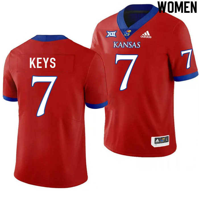 Women #7 Gage Keys Kansas Jayhawks College Football Jerseys Stitched Sale-Red - Click Image to Close